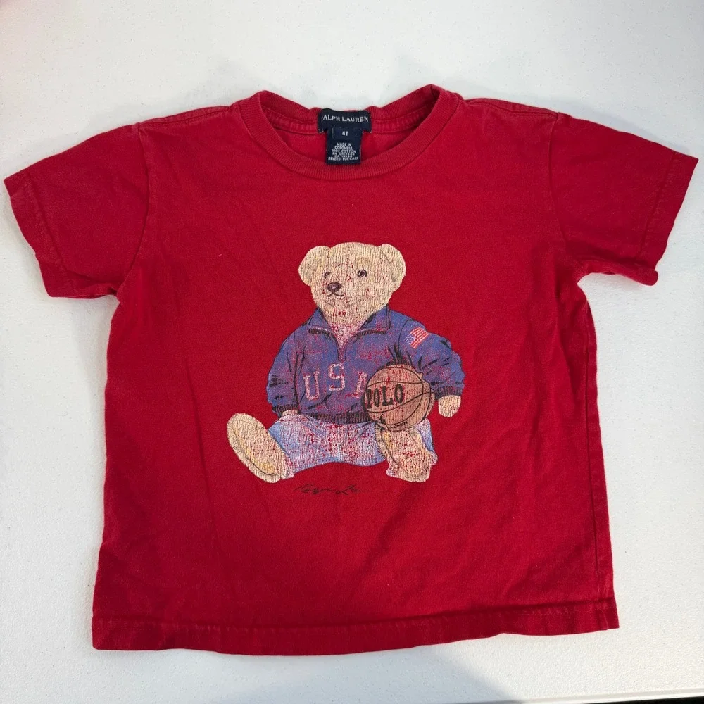 Ralph Lauren 4T T-Shirt Polo Bear USA Basketball Graphic‎ Red Short Sleeve Tee